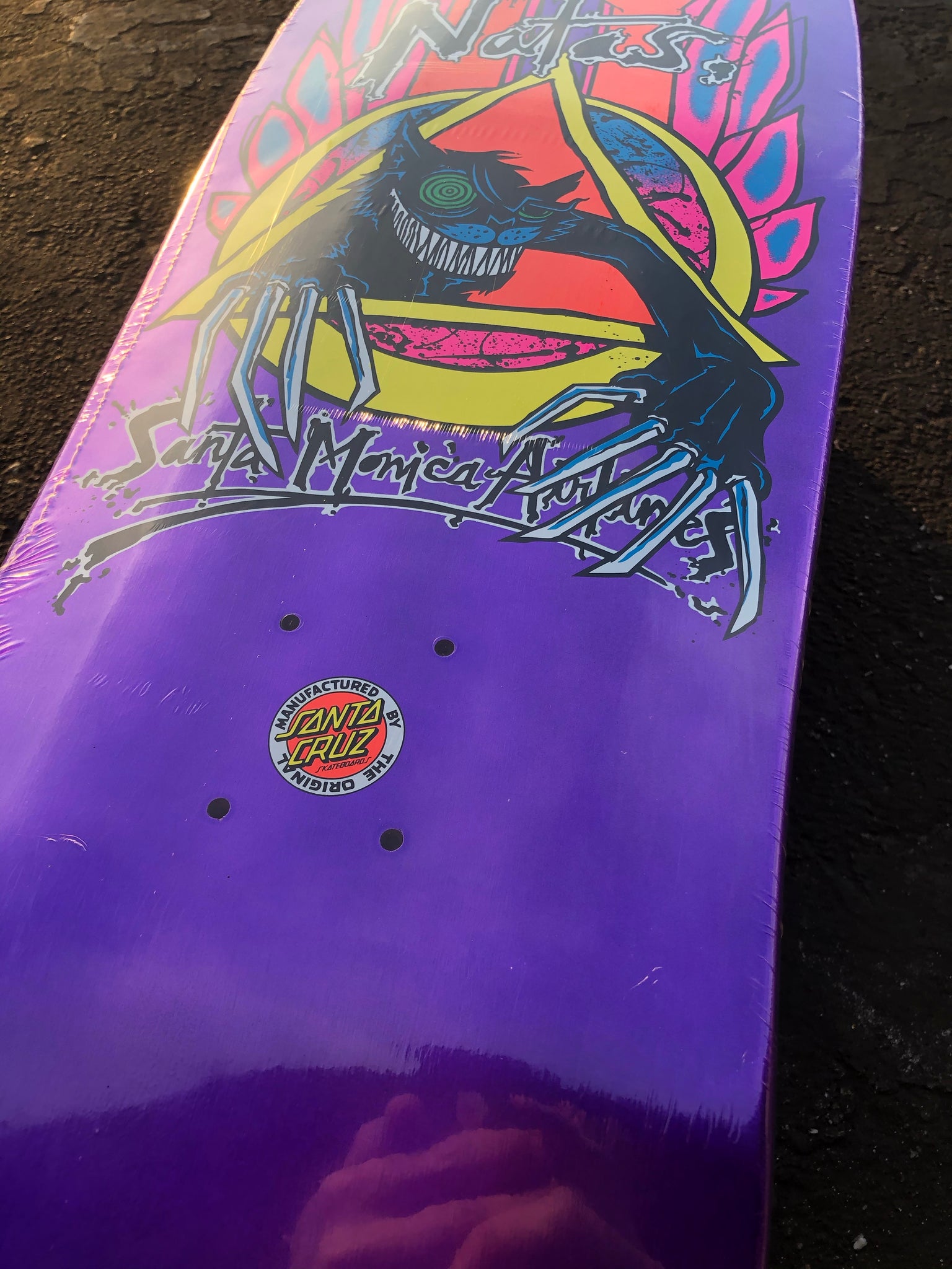 Santa Cruz Natas Evil Cat Skateboard Deck Purple Rare Metallic